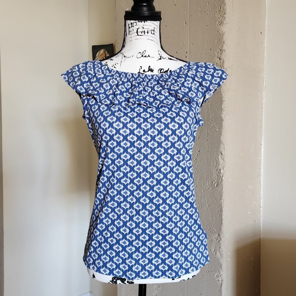 Chaps Convertible Ruffle Sleeveless Abstract Pattern Blouse NWT - Picture 2 of 9